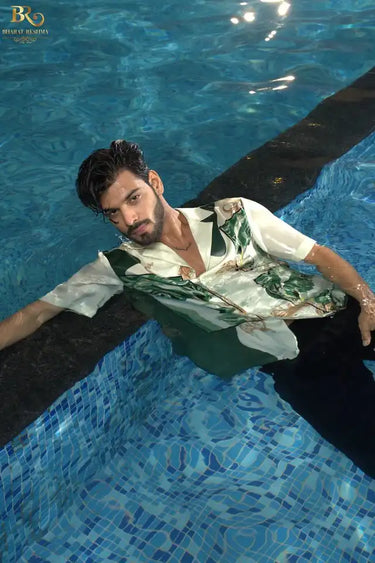 Men's Casual Green Digital Print Shirt