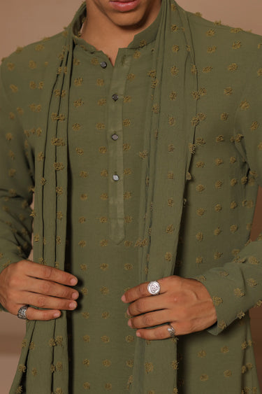 Olive Drape Kurta Stole Set - Bharat Reshma