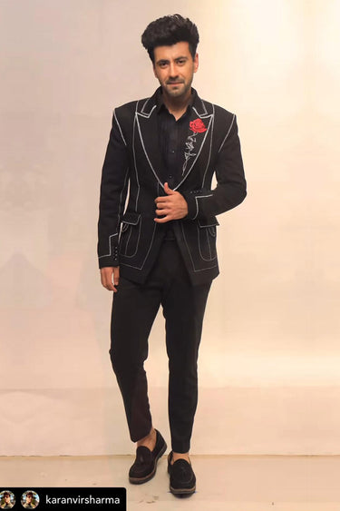 KARANVIR SHARMA In our Black 2 piece suit with Resham work - Bharat Reshma