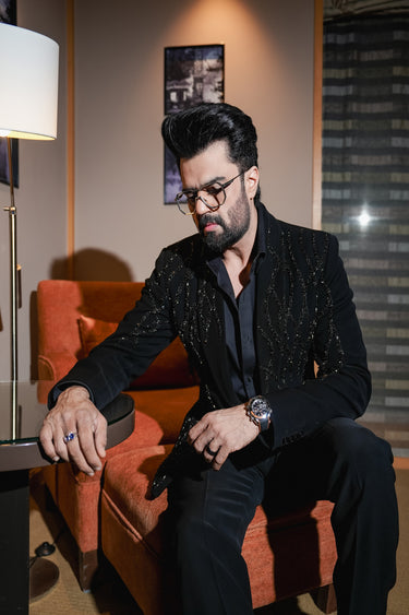 Manish Paul in Our Black Embroidered Cut Dana Tuxedo Set - Bharat Reshma