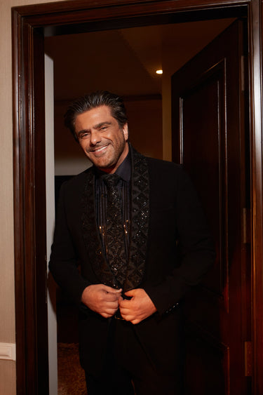 Samir Soni in Our Black Embroiderd Collar Tuxedo Set - Bharat Reshma