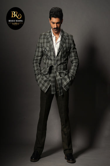 Taha Shah Badussha in Our Black Checkered Pattern Suit - Bharat Reshma