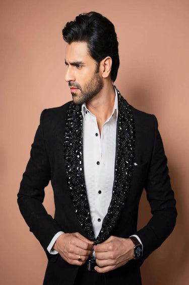 VIVEK DAHIYA in Our Designer Rich Black Blazer with Stud Work - Bharat Reshma
