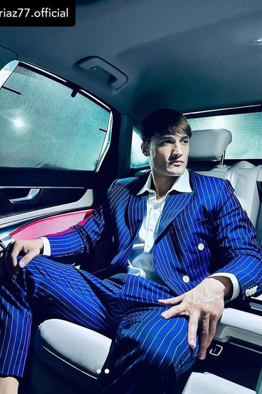 Asim Riaz in Our Blue Designer 2 Piece Suit for Men - Bharat Reshma