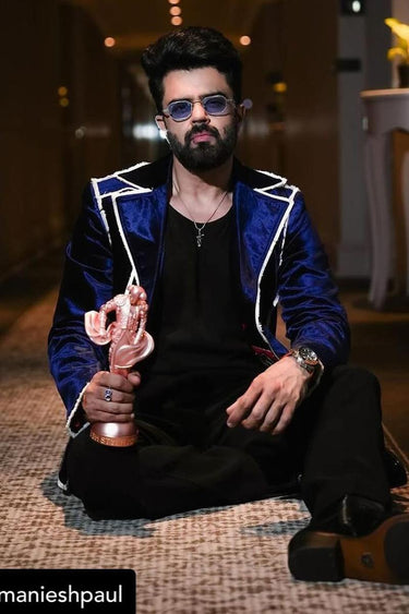 MANISH PAUL In Our Navy blue tuxedo jacket - Bharat Reshma