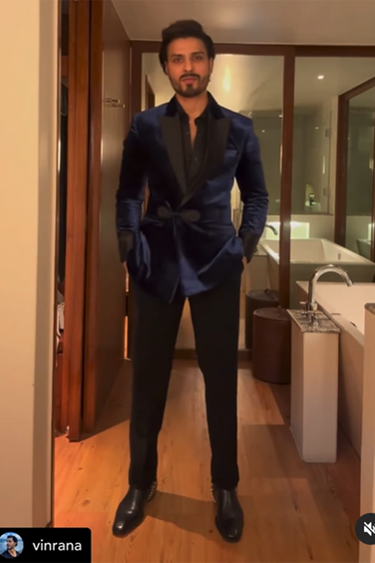 VIN RANA in Our Blue Velvet tuxedo with thred-buttoned - Bharat Reshma