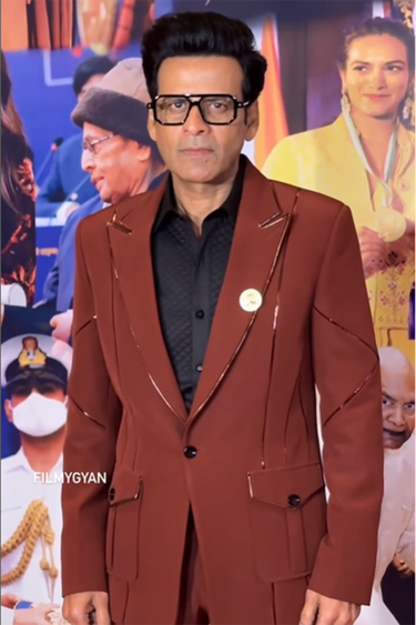 MANOJ BAJPYEE in Our Brown tuxedo jacket with piping work - Bharat Reshma