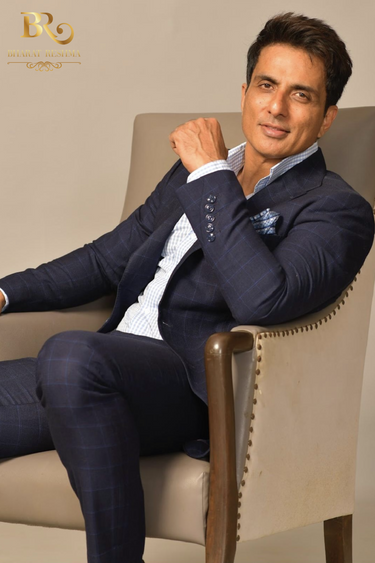 Sonu Sood in Blue Check formal Suit - Bharat Reshma