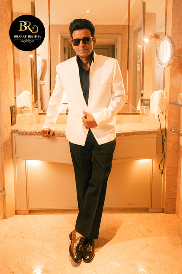 Manoj Bajpayee In Our White Slim-fit Blazer and Pant Set - Bharat Reshma