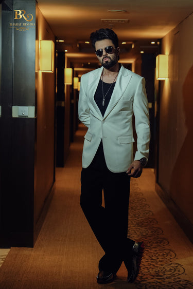 White Single-Breasted Blazer with Trouser - Bharat Reshma