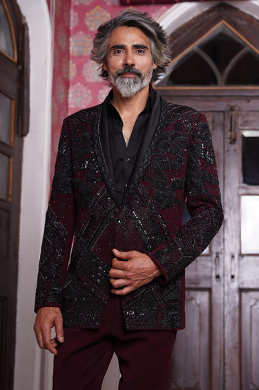 Black Italian Tuxedo and Pant Set - Bharat Reshma