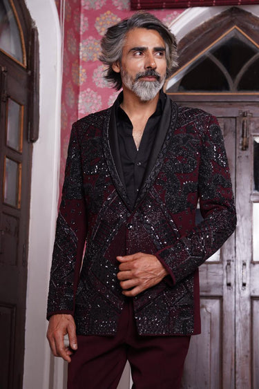 Black Italian Tuxedo and Pant Set - Bharat Reshma