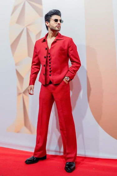 STEBIN BEN in Our Designer Red 3 Piece Suit - Bharat Reshma
