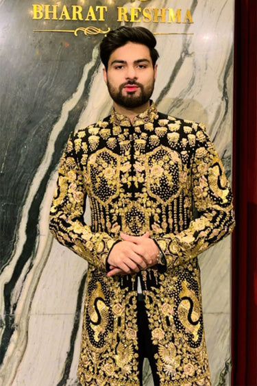 BISMIL in Our Black indo western embroidered with zari floral pattern - Bharat Reshma