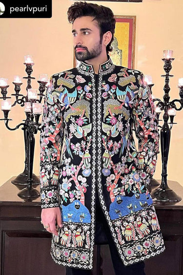 Pearl V Puri in Our Black Designer Indo Western - Bharat Reshma