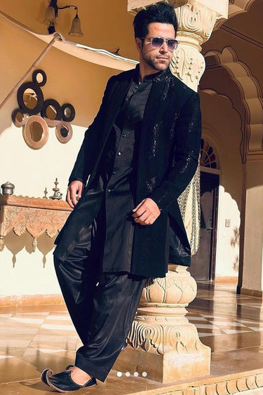 Rithvik Dhanjani in Our Black Open styled Indo Western - Bharat Reshma
