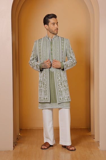 Green lineage indowestern set - Bharat Reshma