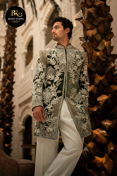 Mohak Narang in Our Green Designer indo-western embellished with hand embroidered - Bharat Reshma