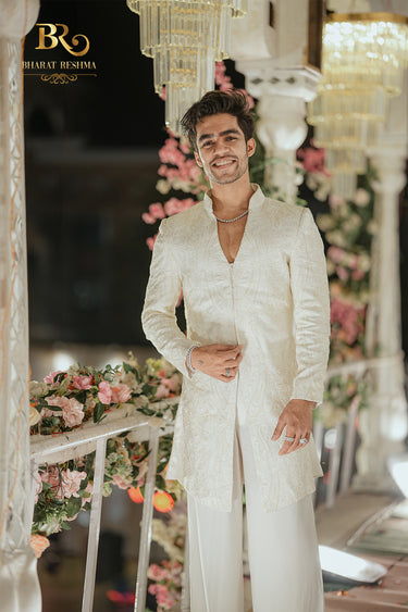 Mihir Gupta in Our Ivory Indo-Western embellished with Hand Work - Bharat Reshma