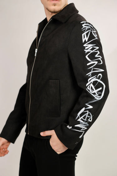 Black Magna Suiting Hand Paint Jacket - Bharat Reshma