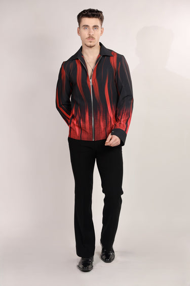 Black Satin Digital Print Jacket - Bharat Reshma