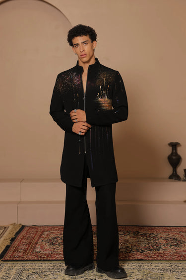 Black Cracker Kurta Set - Bharat Reshma