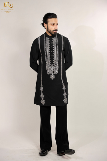 Black Embroidered Kurta Set - Bharat Reshma