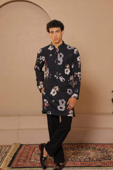 Black Floral edge kurta set - Bharat Reshma
