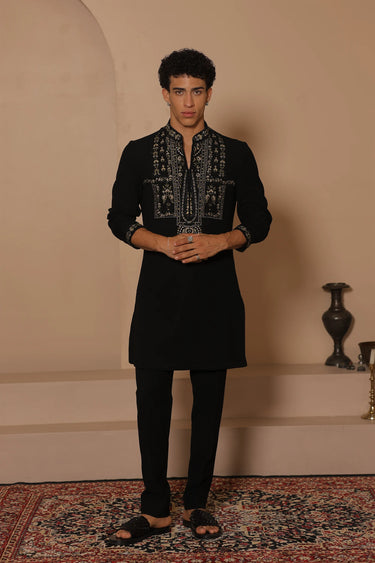 Black Noir heritage kurta set - Bharat Reshma