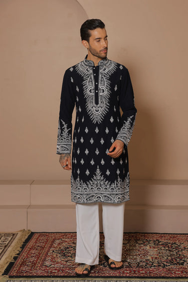 Black & White Traditional Kurta Set - Bharat Reshma