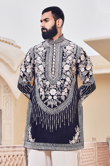 Designer Black Heavy Embroided Men's Kurta Set - Bharat Reshma