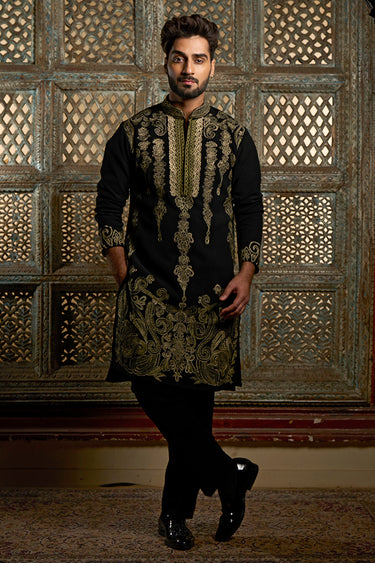 Designer Black Kurta Pant Set for Men - Bharat Reshma