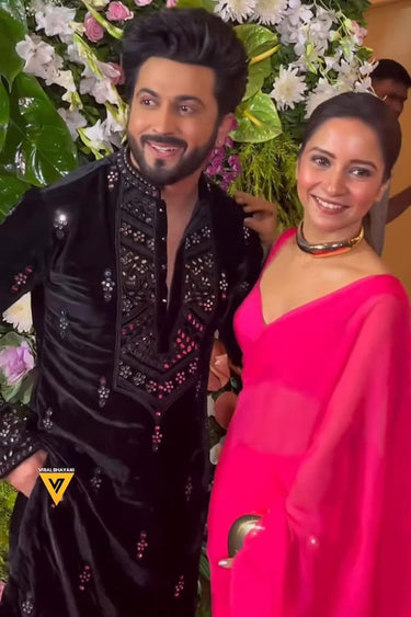 DHEERAJ-DHOOPAR in Our Black Velvet Designer Kurta Set with Mirror Work - Bharat Reshma