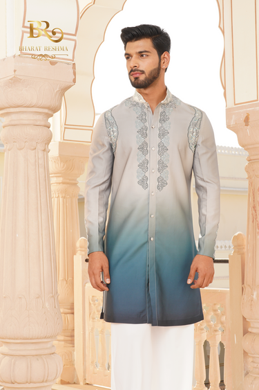 Green ombre kurta set with intricate embroidery - Bharat Reshma