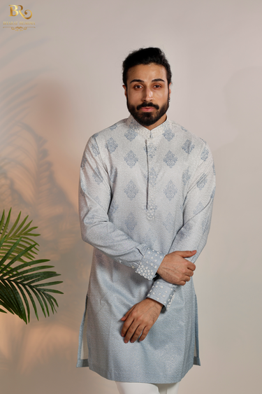 Blue ombre butti design kurta set - Bharat Reshma