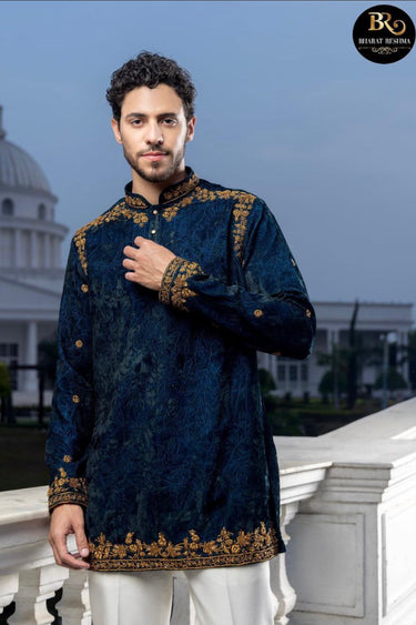 Designer Blue Kurta Pant for Men - Bharat Reshma