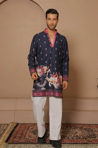Navy bloom kurta set - Bharat Reshma