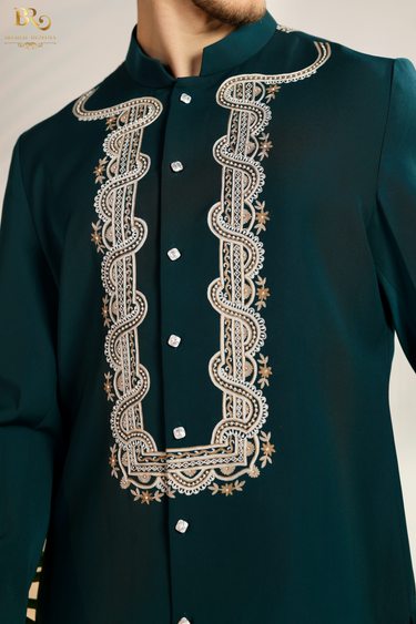 Green Embroidered Floral Kurta Set with Pant - Bharat Reshma