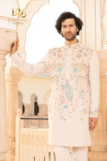 Exquisite PINK Hand Embroideried KURTA SET - Bharat Reshma