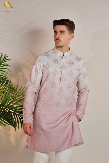 Pink ombre butti design kurta set - Bharat Reshma