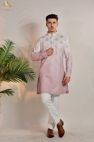 Pink ombre butti design kurta set - Bharat Reshma
