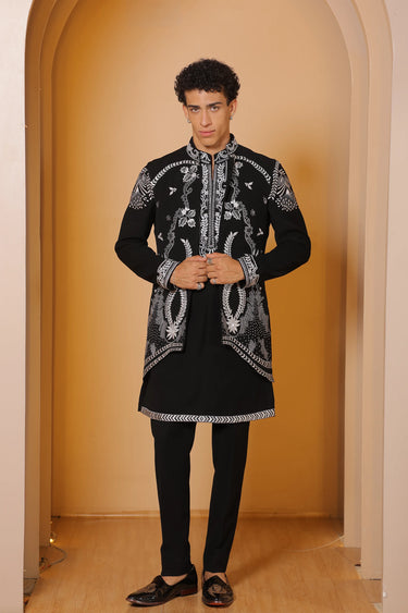 Monochrome tide Bundi kurta set - Bharat Reshma