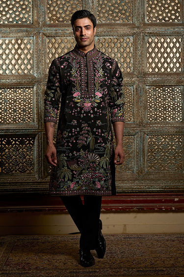 Rich Black Designer Italian Kurta Set for Men - Bharat Reshma