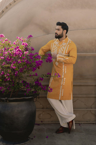 Bismil in Our Yellow Mirror Embroidered Kurta Set - Bharat Reshma