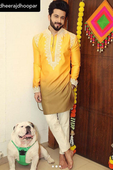 Dheeraj Dhoopar in Oue Ombre Kurta Set embellished with Resham embroidered - Bharat Reshma