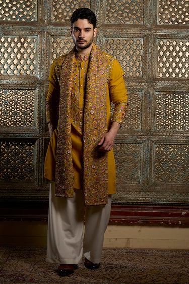 Haldi Yellow Kurta With Resham Embroidery - Bharat Reshma