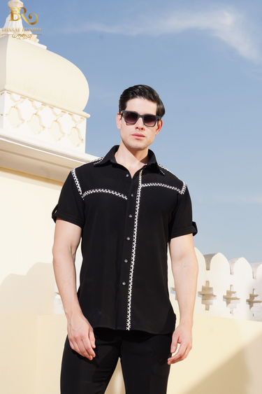 X-Stitch black co-ord set - Bharat Reshma