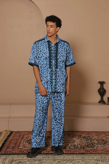 Cheetah Crest Blue Co-Ord Set - Bharat Reshma