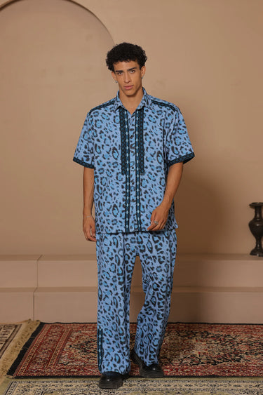 Cheetah Crest Blue Co-Ord Set - Bharat Reshma