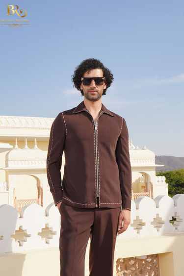 Brown Stitch Line co-Ord set - Bharat Reshma
